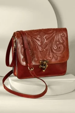 Hot Soft Surroundings Ada Embossed Leather Bag Caramel