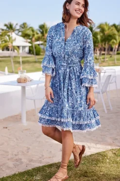 New Soft Surroundings Adeline Short Dress SpringPaisleyChambray