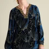 Clearance Soft Surroundings Adrienne Embroidered Velvet Tunic BlueSwirlVelvetBurnout