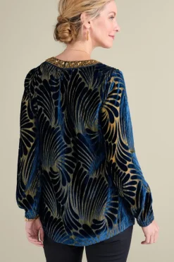 Clearance Soft Surroundings Adrienne Embroidered Velvet Tunic BlueSwirlVelvetBurnout