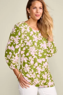 New Soft Surroundings Ainsley Linen Blend Tunic InkBloomsGreen