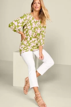 New Soft Surroundings Ainsley Linen Blend Tunic InkBloomsGreen