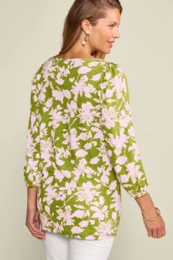 New Soft Surroundings Ainsley Linen Blend Tunic InkBloomsGreen