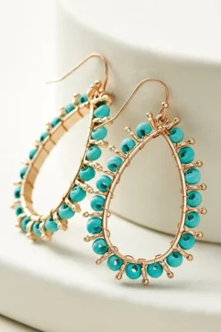 New Soft Surroundings Alea Beaded Hoop Earrings Turquoise