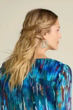 New Soft Surroundings Alea Beaded Hoop Earrings Turquoise