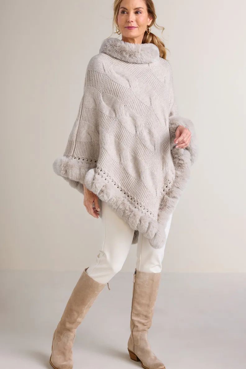 Hot Soft Surroundings Alexi Cable Knit Poncho Oatmeal