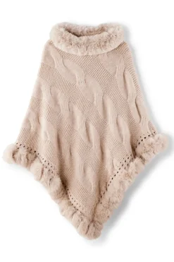 Hot Soft Surroundings Alexi Cable Knit Poncho Oatmeal