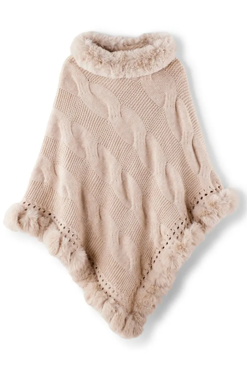 Hot Soft Surroundings Alexi Cable Knit Poncho Oatmeal