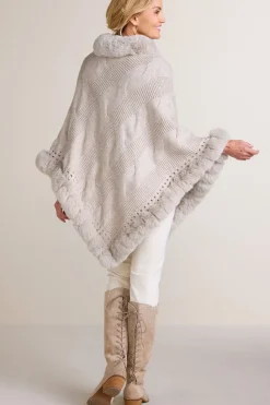 Hot Soft Surroundings Alexi Cable Knit Poncho Oatmeal