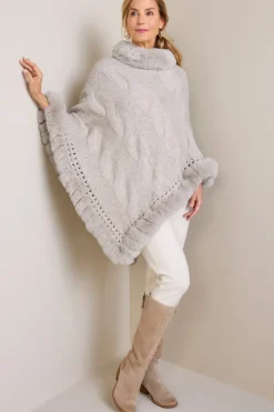 Hot Soft Surroundings Alexi Cable Knit Poncho Oatmeal