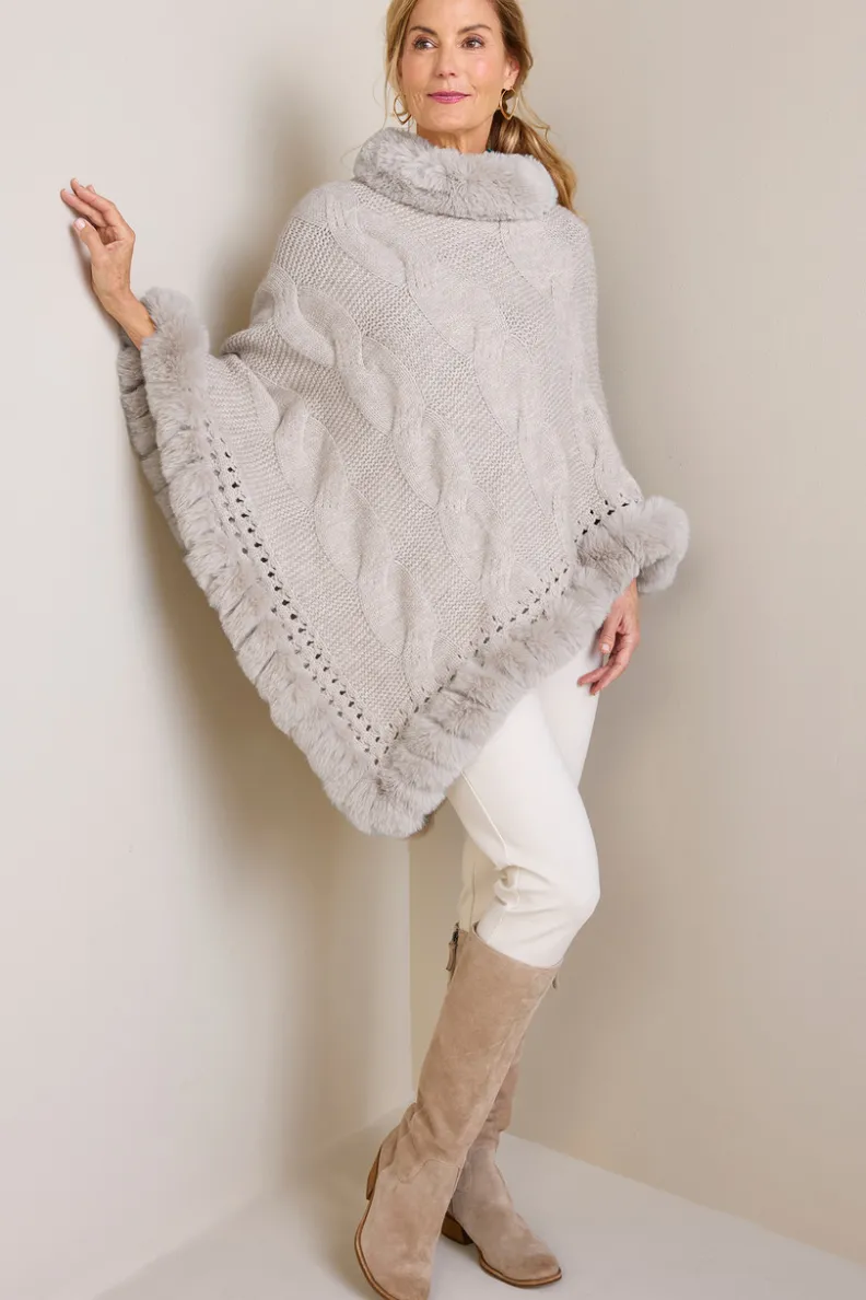 Hot Soft Surroundings Alexi Cable Knit Poncho Oatmeal