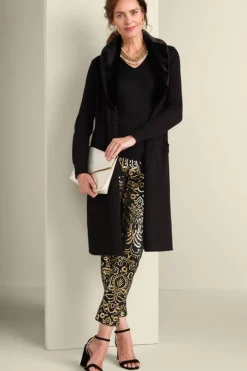 Clearance Soft Surroundings Amalie Faux Fur Collar Ribbed Cardigan Black