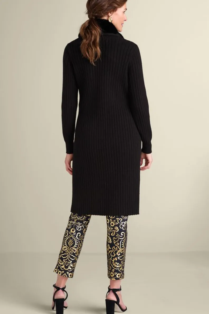 Clearance Soft Surroundings Amalie Faux Fur Collar Ribbed Cardigan Black