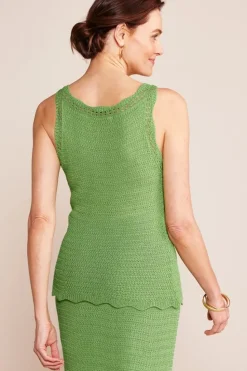Best Soft Surroundings April Crochet Sweater Tank PiquantGreen