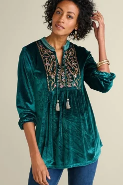Hot Soft Surroundings Ashanti Embellished Velvet Tunic JuneBug