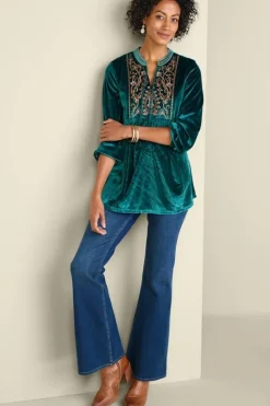 Hot Soft Surroundings Ashanti Embellished Velvet Tunic JuneBug