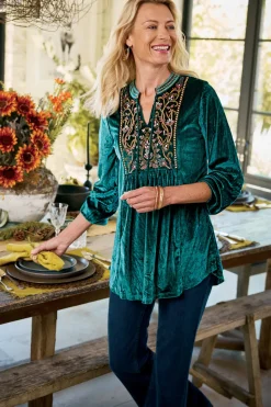 Hot Soft Surroundings Ashanti Embellished Velvet Tunic JuneBug
