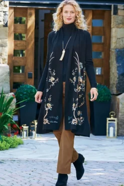 Clearance Soft Surroundings Ava Embroidered Cardigan Black