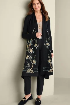 Clearance Soft Surroundings Ava Embroidered Cardigan Black