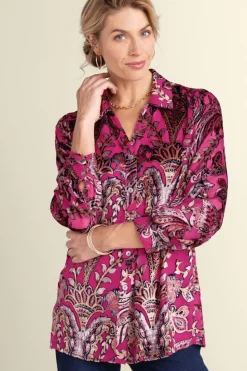 Fashion Soft Surroundings Bellarosa Velvet Tunic PinkScarfBurnout