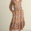 New Soft Surroundings Betsey Midi Dress GlobalScarfCreamCoral