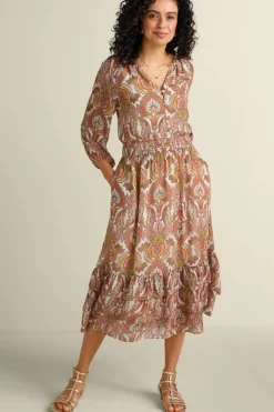 New Soft Surroundings Betsey Midi Dress GlobalScarfCreamCoral