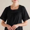 New Soft Surroundings Brianna Crochet Knit Tee Black