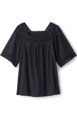 New Soft Surroundings Brianna Crochet Knit Tee Black