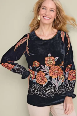 Sale Soft Surroundings Brielle Velvet Top BlackMulti