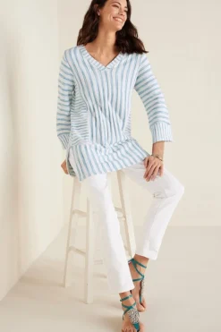 Hot Soft Surroundings Briza Stripe Tunic ChambrayBlue/WhiteStrip