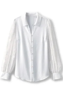 Sale Soft Surroundings Calathea Embroidered Sleeve Shirt White