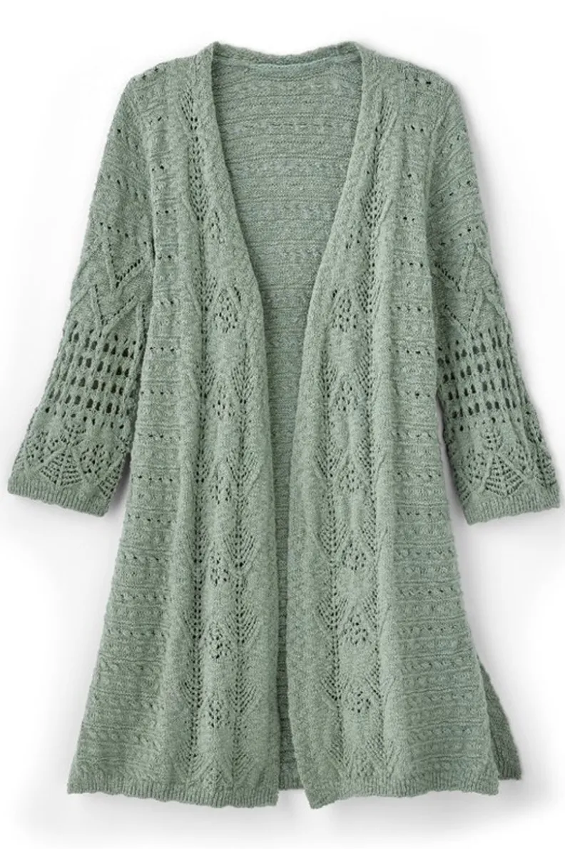 Fashion Soft Surroundings Calistoga Pointelle Cardigan GreenMilieu