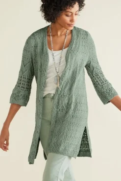 Fashion Soft Surroundings Calistoga Pointelle Cardigan GreenMilieu