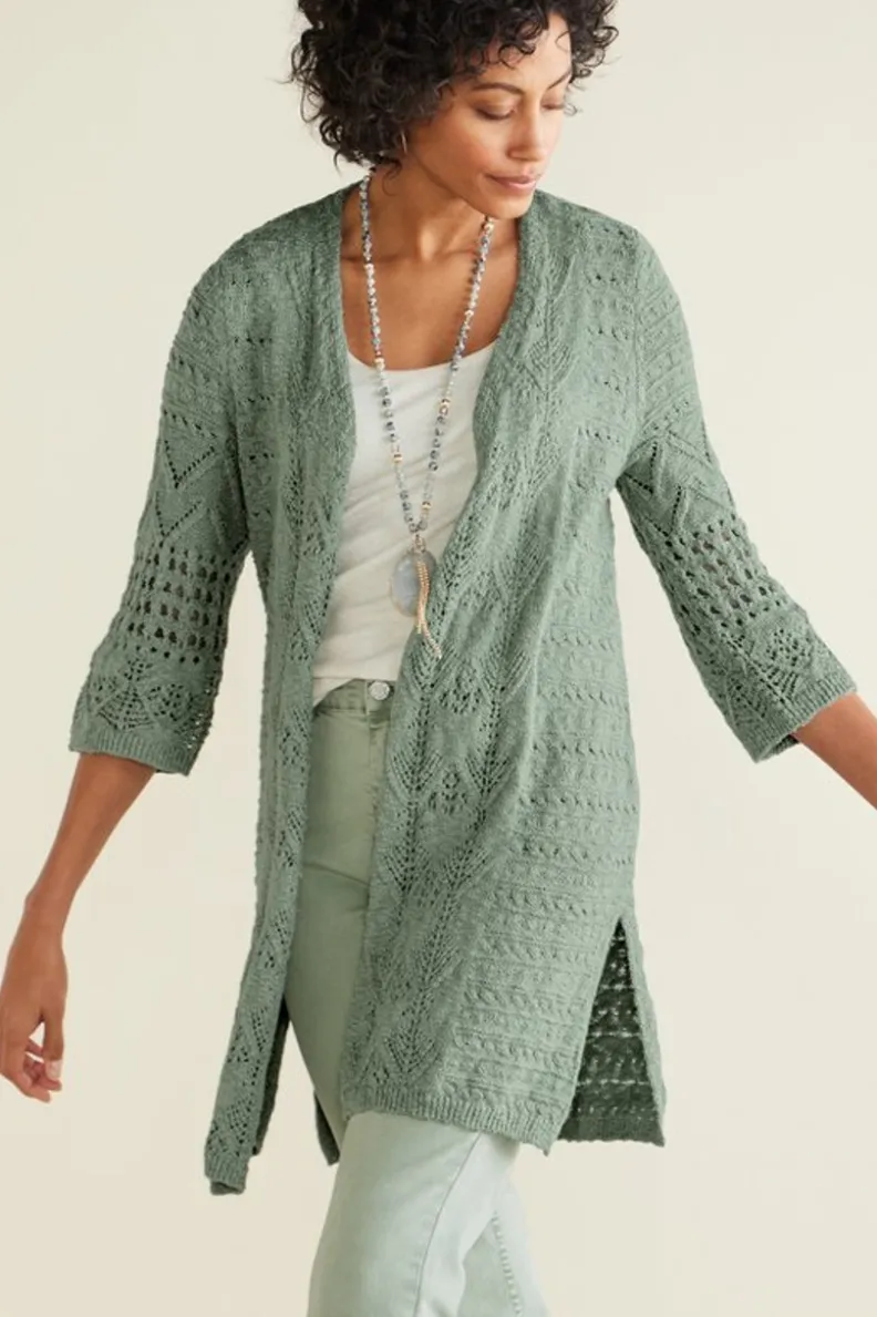 Fashion Soft Surroundings Calistoga Pointelle Cardigan GreenMilieu