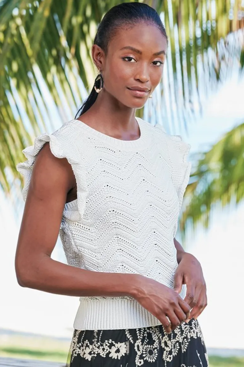 Outlet Soft Surroundings Celina Flutter Sleeve Sweater IvoryPearl