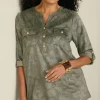 Best Soft Surroundings Charine Faux Suede Tunic FloralScarfGreen