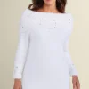 Hot Soft Surroundings Christina Embellished Cowl Neck Sweater Tunic IvoryPearl