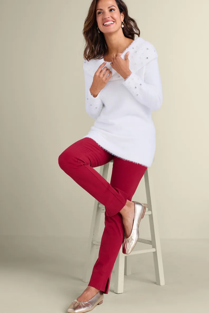 Hot Soft Surroundings Christina Embellished Cowl Neck Sweater Tunic IvoryPearl