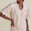 Outlet Soft Surroundings Ciel Metallic Stripe Eyelet Top MultiMetallicStripe