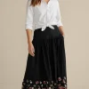 New Soft Surroundings Cindi Embroidered Maxi Skirt Black