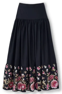 New Soft Surroundings Cindi Embroidered Maxi Skirt Black