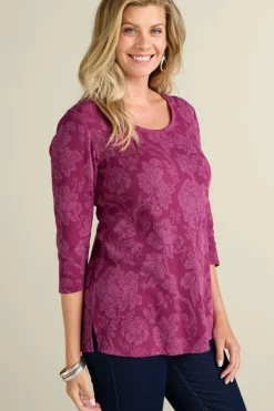 Clearance Soft Surroundings Clarette Jacquard 3/4 Sleeve Tunic SilhouetteFloral