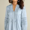 Best Soft Surroundings Connie Lace Trim Crepe Top BlueFog