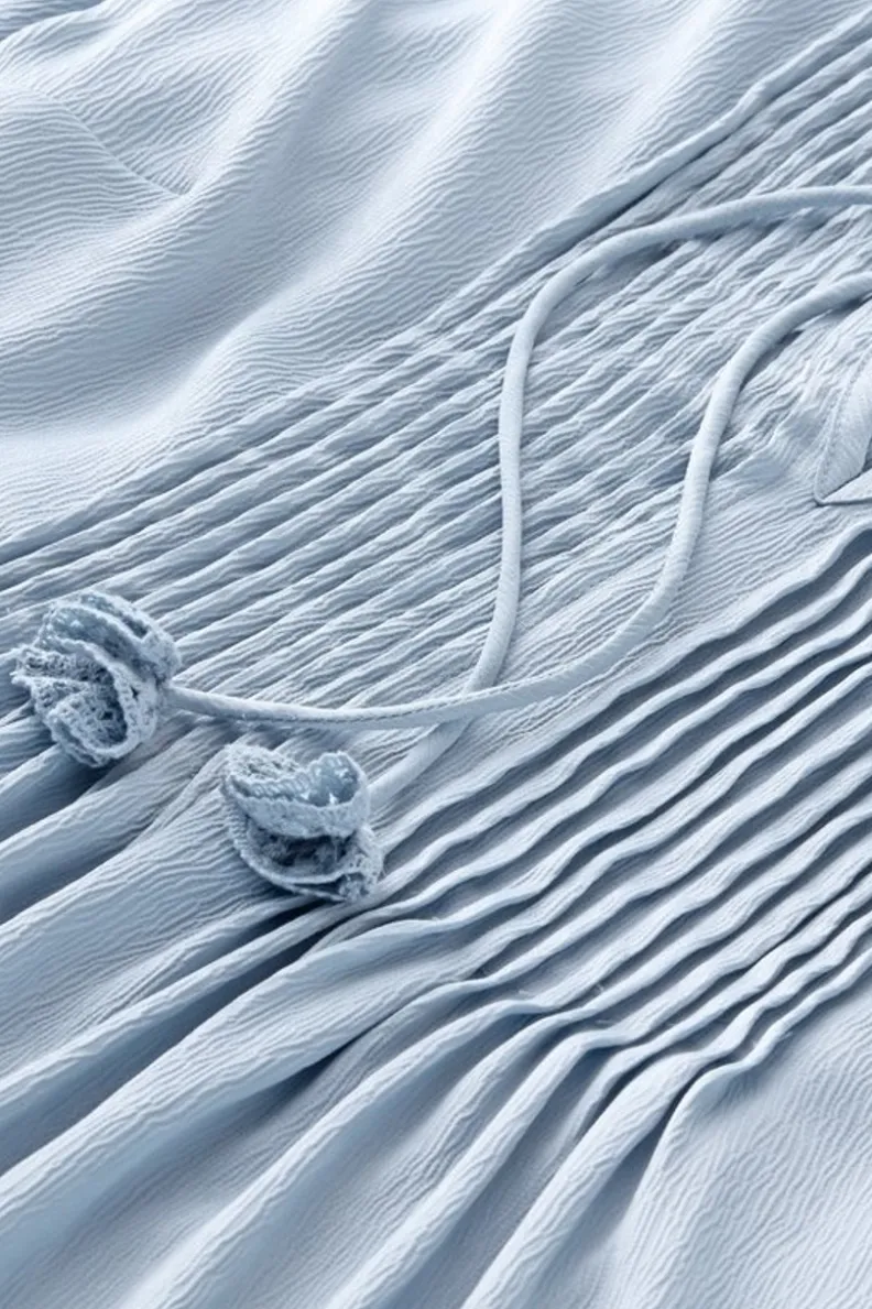 Best Soft Surroundings Connie Lace Trim Crepe Top BlueFog