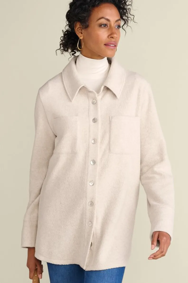 Hot Soft Surroundings Cozy Boyfriend Shirt SoftTaupeHeather
