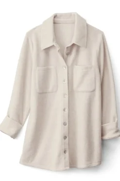 Hot Soft Surroundings Cozy Boyfriend Shirt SoftTaupeHeather