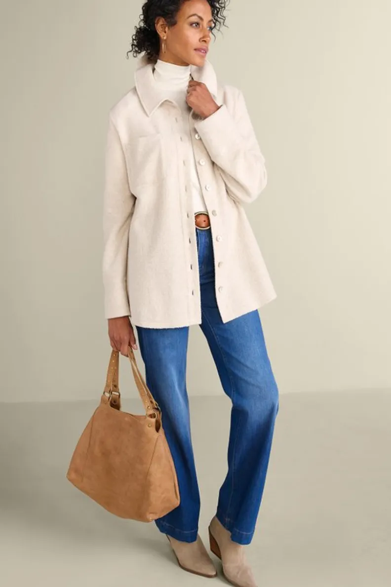 Hot Soft Surroundings Cozy Boyfriend Shirt SoftTaupeHeather