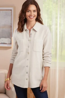 Hot Soft Surroundings Cozy Boyfriend Shirt SoftTaupeHeather