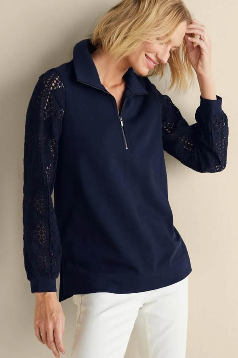 Best Soft Surroundings Crochet Sleeve French Terry Tunic