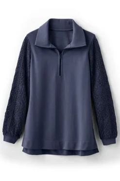 Best Soft Surroundings Crochet Sleeve French Terry Tunic